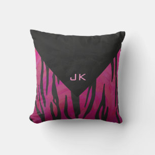 Monogram Tiger Hot Pink and Black Print Pattern Throw Pillow