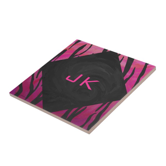 Monogram Tiger Hot Pink and Black Print Pattern Tile (Side)
