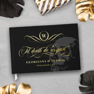 Monogram Til Death Do Us Part Skull Goth Wedding Guest Book
