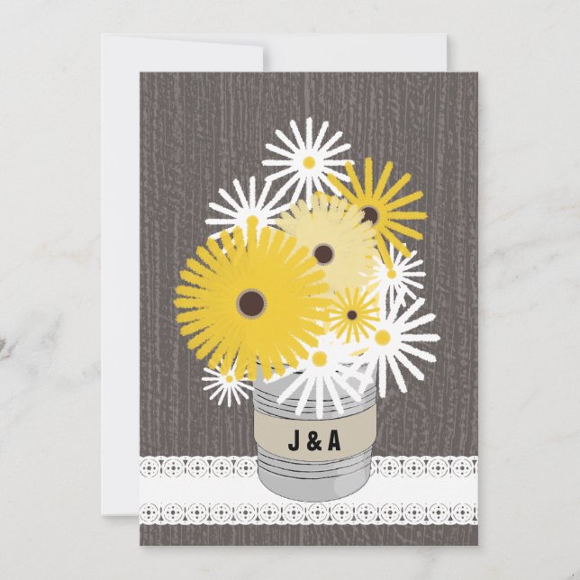 Monogram Tin Can Daisies & Black Eyed Susans Invitation (Front)