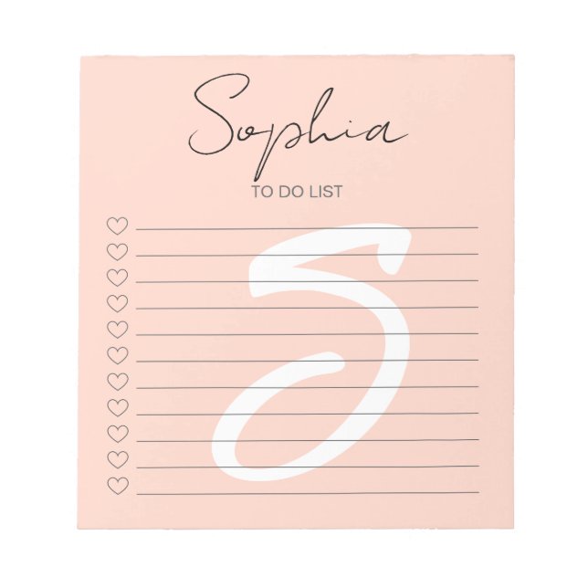 Monogram To Do List Hand Script Pink Notepad (Front)