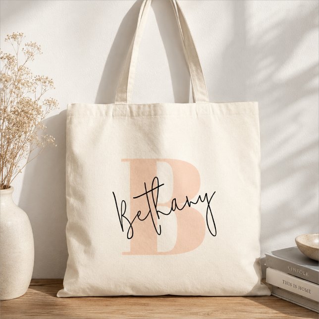 Monogram Tote Bag | Custom Initial Name Totes (Custom initial name tote for bridesmaids, teachers, moms, students, errands, and travel.)