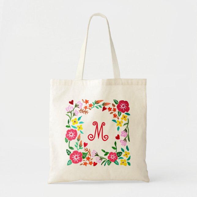 Monogram Tote Bag Floral Custom Monogram Favor bag (Front)