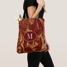 Monogram Tote Bag Gold Glitter Maroon Background