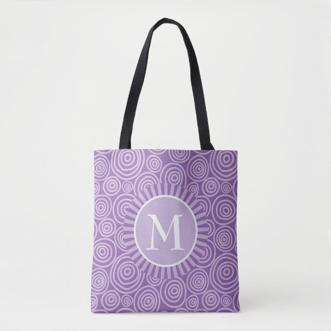Monogram Tote Bag Purple White Spirals (Front)