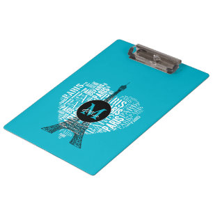 Monogram Tower & Inscriptions Paris in Heart Clipboard