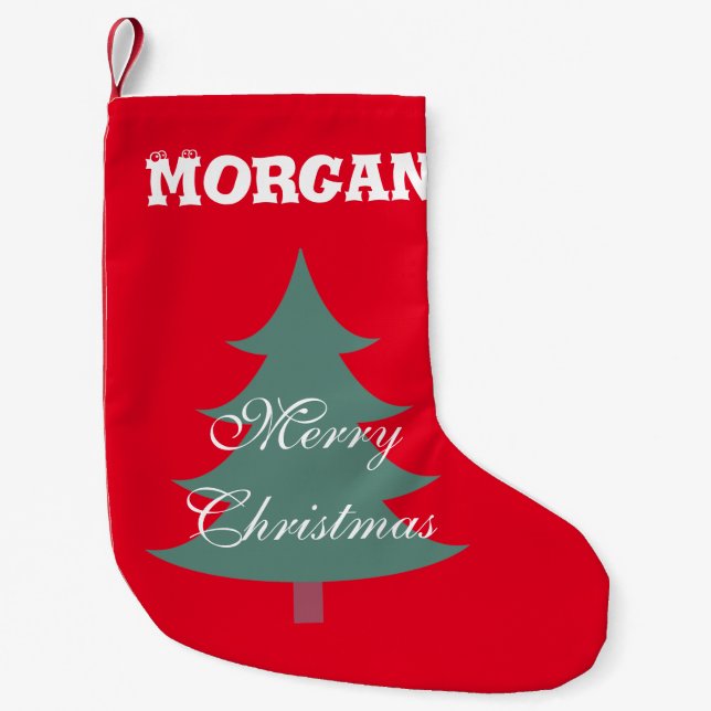 Monogram traditonal Christmas tree Red Green Cute Small Christmas Stocking (Front)