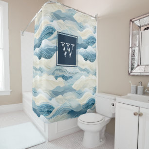 Monogram Tranquil Blue and White Wave Pattern Show