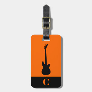 Monogram Travel Music Electric Bass Guitar Orange Luggage Tag