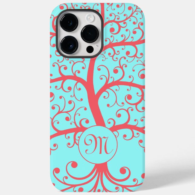 Monogram Tree of Life Retro Minimalist Pink Pastel Case-Mate iPhone Case (Back)