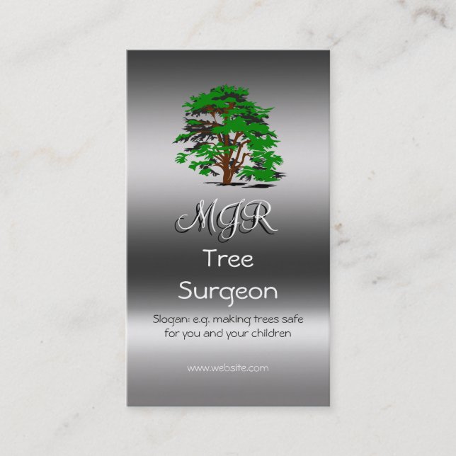 Monogram, Tree Surgeon, metallic-effect Business Card (Front)