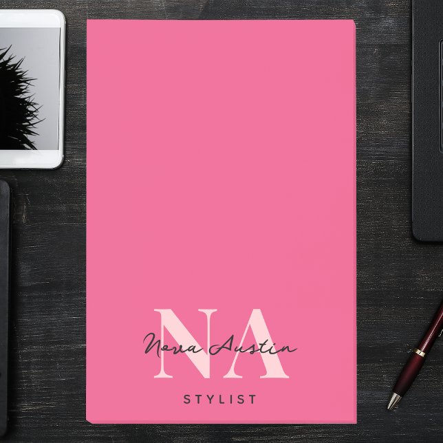 Monogram Trendy Aesthetic Hot Pink Large Custom Post-it Notes (Creator Uploaded)