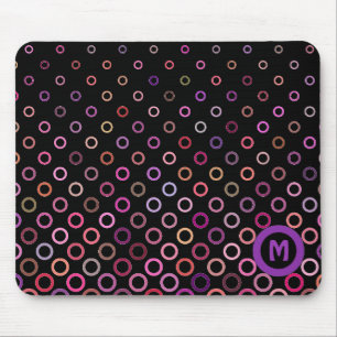 Monogram Trendy Colorful Circles on Black Mouse Pad