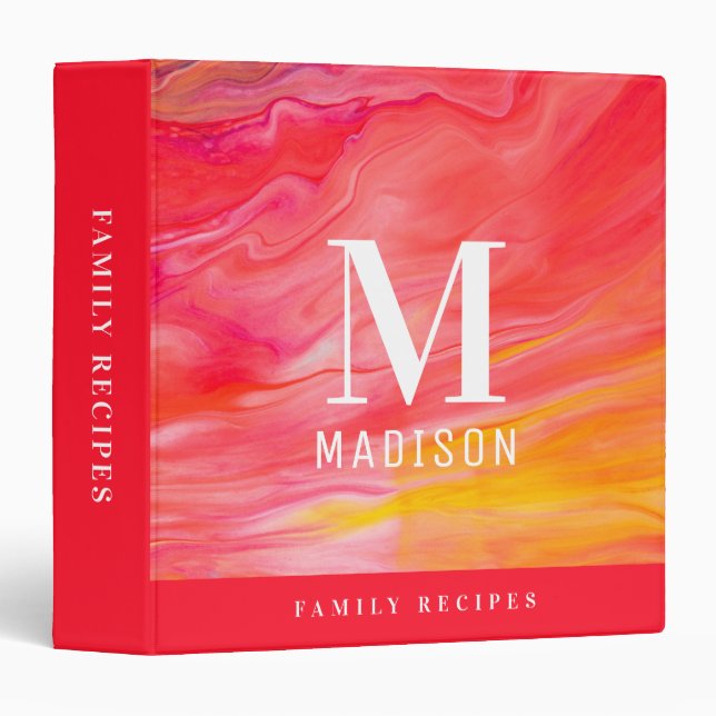 Monogram Trendy Modern Chic Family Recipe Book Binder (Front/Spine)