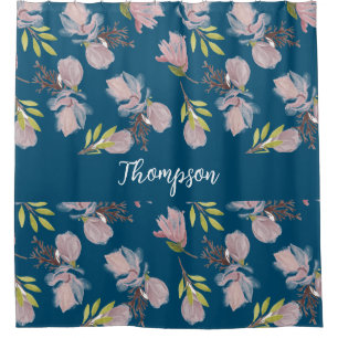 Monogram trendy navy blue floral pattern stylish