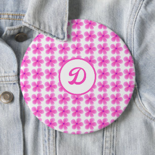 monogram trendy retro pink vintage floral initial 6 inch round button