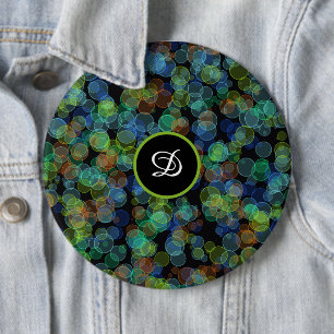 monogram trendy retro polka dots 6 inch round button
