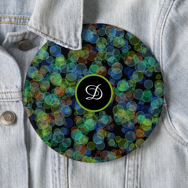 monogram trendy retro polka dots  6 inch round button (In Situ)