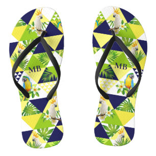 Monogram Trendy Tropical Cockatoo Parrot Floral Flip Flops