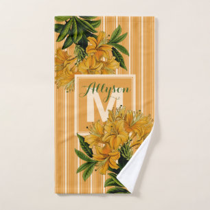 Monogram Trendy Turmeric Stripes Vintage Floral Hand Towel
