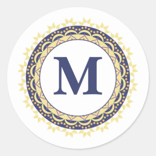 Monogram Trendy Typography Chic blue Classic Round Sticker