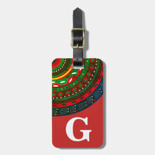 Monogram, Tribal Inspired Pattern, Red Luggage Tag