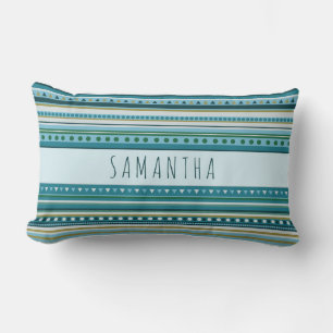 Monogram Tribal Teal Blue Pattern Lumbar Pillow
