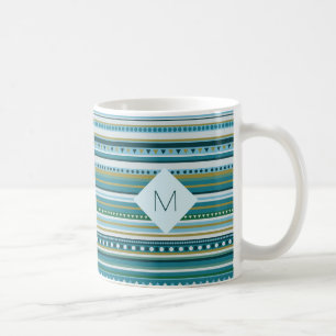 Monogram Tribal Teal Blue Pattern Mug
