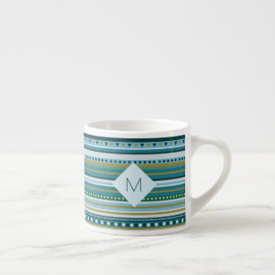 Monogram Tribal Turquoise Blue Motif Espresso Mug
