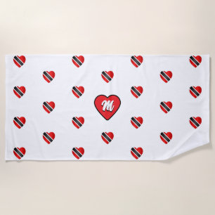 MONOGRAM Trinidad and Tobago Heart Flag on WHITE Beach Towel
