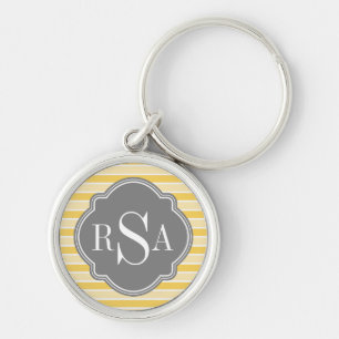 Monogram Trio Yellow Stripes Pattern Keychain