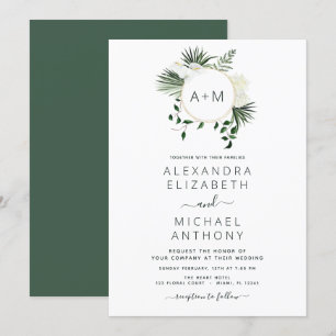 Monogram Tropical Emerald Green Wedding Invitation
