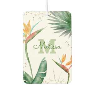 Monogram Tropical Gold Glitter Palm Foliage Script Air Freshener
