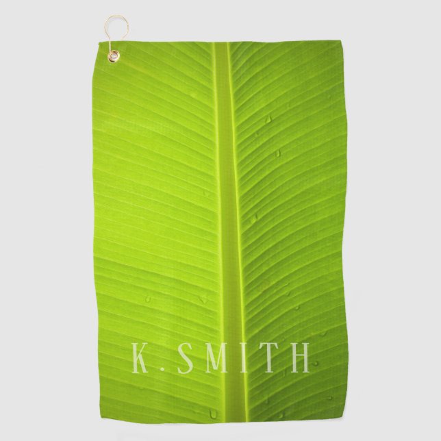 Monogram Tropical Green Banana Leaf Golf Towel (Front)