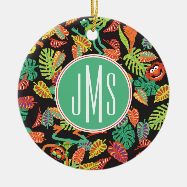 Monogram Tropical Kermit & Animal Pattern Ceramic Ornament (Front)