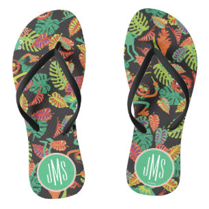 Monogram Tropical Kermit & Animal Pattern Flip Flops