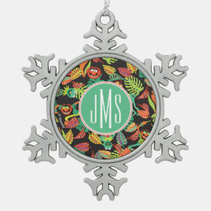 Monogram Tropical Kermit & Animal Pattern Snowflake Pewter Christmas Ornament