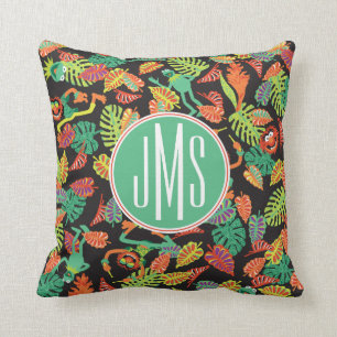 Monogram Tropical Kermit & Animal Pattern Throw Pillow
