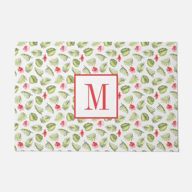 Monogram Tropical Palm Leaves Pattern Doormat (Front)