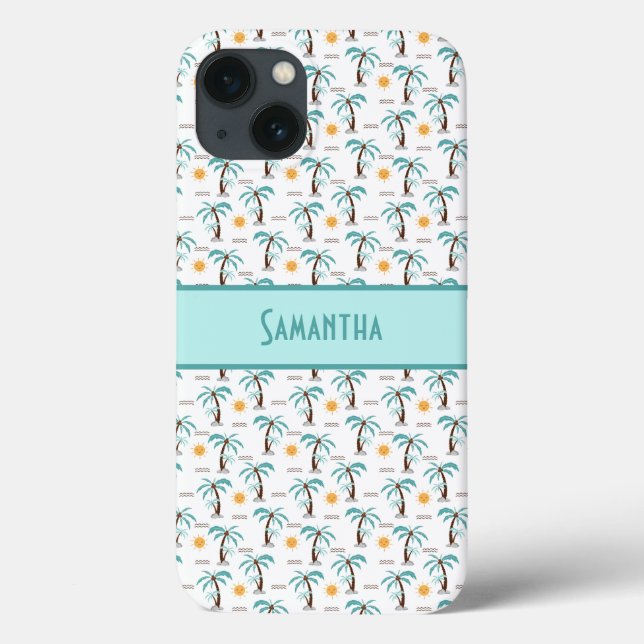 Monogram Tropical Palm Trees Sunshine Beach Teal Case-Mate iPhone Case (Back)