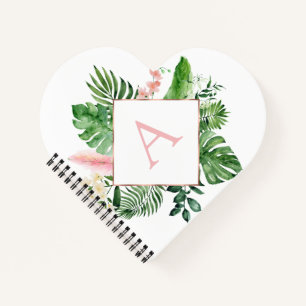 Monogram Tropical Palms Green White Botanical Notebook