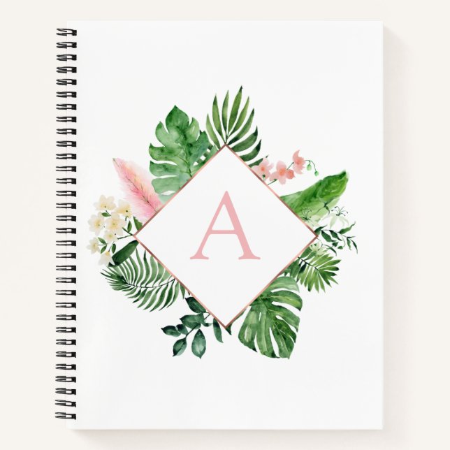 Monogram Tropical Palms Green White Botanical Notebook (Front)