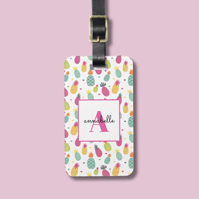 Monogram Tropical Pineapple Personalized Pattern Luggage Tag (Pineapple tropical personalized monogram luggage tag. )