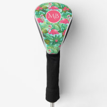 Monogram Tropical Pink Flamingo Floral Girly