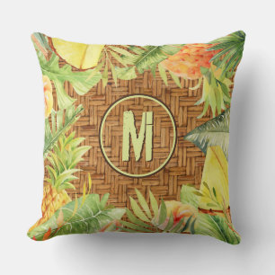 Monogram Tropical Watercolor Foral Throw Pillow