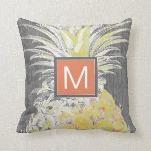 Monogram Tropical Yellow Pinneapple Throw Pillow