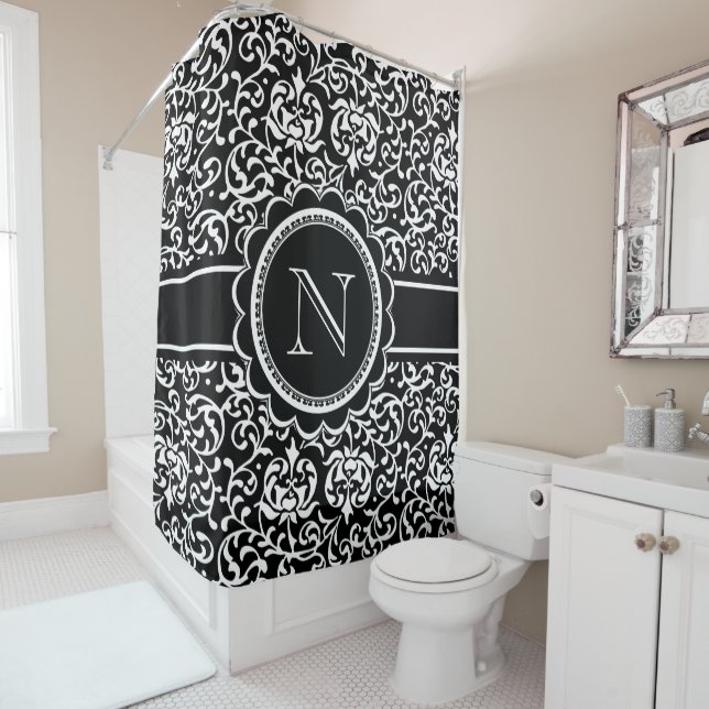 Monogram Tudor Garden Damask Elegant Black White (In Situ)