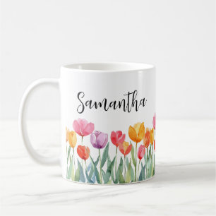 Monogram Tulips Spring Flowers Colorful & Cheerful Coffee Mug