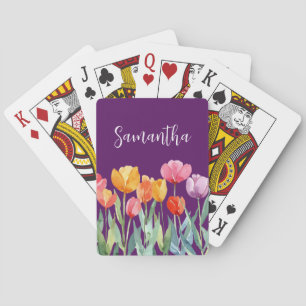 Monogram Tulips Spring Flowers Colourful & Cheerfu Playing Cards