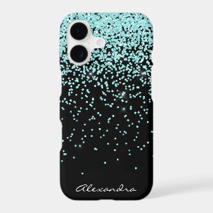 Monogram Turquoise and Black Glitter Sparkle